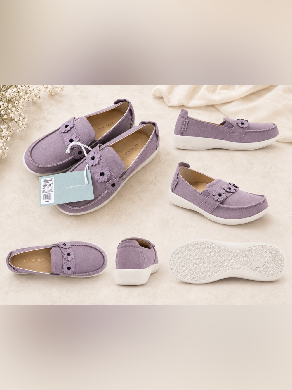 Revitalign Women’s 5.5 Lavender Floral Slip-On Comfort Loafers NWT